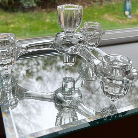1950’s Candle Holder Vintage Crystal Glass Candleabra Gift Stackable Cambridge - Picture 2 of 8